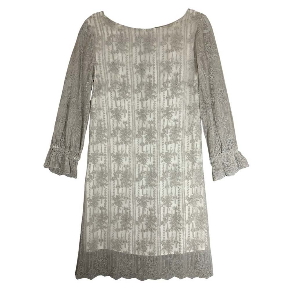 Sundance‎ Emma Graceful Sheath Dress S Floral Lace Poet Sleeves Tonal Embroidery